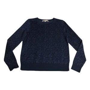 Loft Sweater Womens Small Navy Blue Cheetah Print Wool Blend Casual Basic Preppy